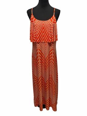 Cherry Krave Women’s XL Orange Cream Chevron Cold Shoulder Maxi Dress Boho